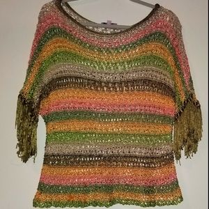Calypso St.Barths knitted top w/fringed sleeves